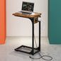 C-Shaped Side Table for Couch - Small Coffee Stand Sofa Tray Desk with Metal Frame Waterproof Scratch Resistant Wood Top and Built-in Charging Station, Rustic Brown - color: Rustic Brown, size: 1-Pack, style: Includes Power Outlets