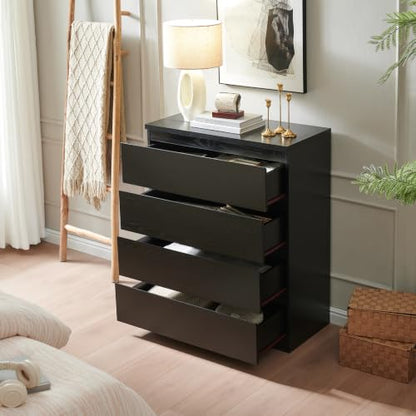 Nightstand with Drawers, Bedside Table with Drawers, Sofa Side Table Storage Cabinet, Night Stand for Bedroom Living Room (1, 4 Drawers Black, 31.5" W×15.7" D×38.1" H) - color: 4 Drawers Black, 31.5"w