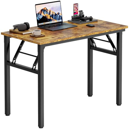 Need Office Computer Desk -35.8 L Sturdy and Heavy Duty Folding Laptop Table,Writing Table/Home Office Desk/Sewing Table, No Assembly Required, Rustic Brown & Black Frame - color: Rustic Brown & Black Frame, size: 35.8inch