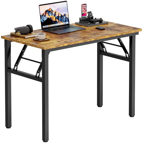 Need Office Computer Desk -35.8 L Sturdy and Heavy Duty Folding Laptop Table,Writing Table/Home Office Desk/Sewing Table, No Assembly Required, Rustic Brown & Black Frame - color: Rustic Brown & Black Frame, size: 35.8inch