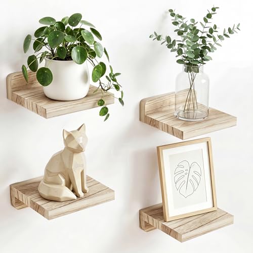 Fixwal Small Floating Shelves for Wall (Light Carbonized, Set of 4, 5Inch) | Rustic wood shelf for displaying mini frames, plants, collectibles. Fits bedroom, living room, bathroom, kitchen, or office. - color: Carbonized Black, size: 5in