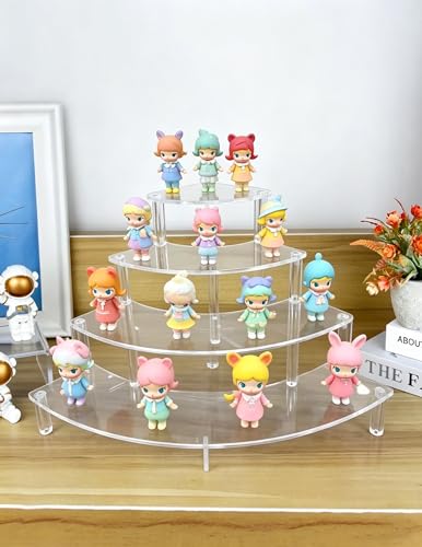 Gonice Small Clear Acrylic Display Riser, 4 Tier Desktop Display Stand for Mini Figurines, Doll Corner Shelf for Home, Office - size: 4tier