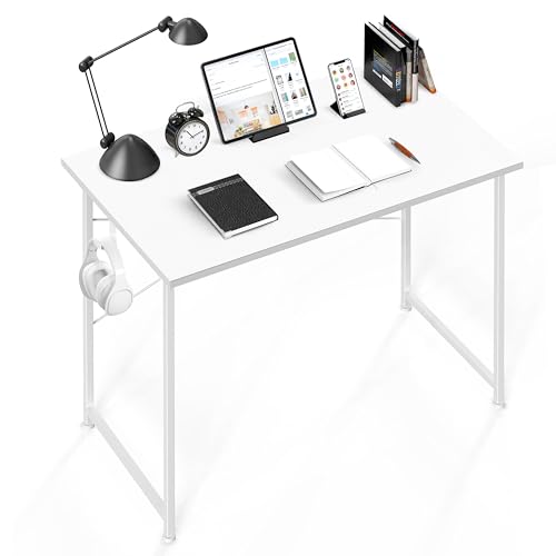 YSSOA Computer Desk Home Office Work Study Writing Modern Simple Table with Headphone Hooks - color: Basic White, size: 40 Inch