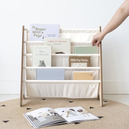 3 Sprouts Recycled Kids Bookshelf, Holds 35 Books, 4-Tier, Cream | Space-saving bookshelf, Children's room, Toddler bookcase organizer, Ages 3+, Book/toy storage, Front-facing, Covers visible - color: Solid Cream