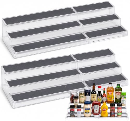Oizeir 3-Tier Expandable Spice Rack Organizer for Cabinet, Clear | Expandable Plastic Spice Rack Organizer, Adjustable Length 3 Tiers, Non-Skid Shelf, Cabinet Pantry Countertop, Clear - color: Clear, size: 2-Pack