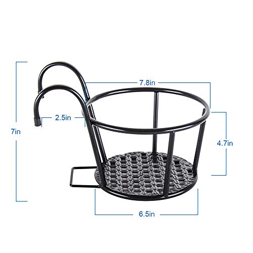 HowRU Iron Art Hanging Baskets Flower Pot Holder - Over the Rail Metal Fence Planters - Pack of 3 - Black