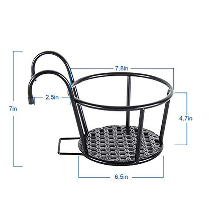 HowRU Iron Art Hanging Baskets Flower Pot Holder - Over the Rail Metal Fence Planters - Pack of 3 - Black