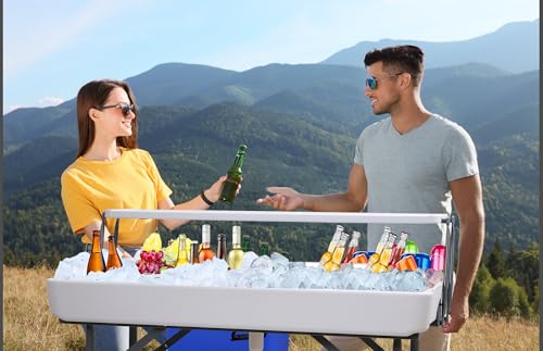 Nice C 4 FT Folding Ice Cooler Table, Party Bar Cooler Table (White) | Grazing Table, Drain, Sink, Bar Cooler Table, Matching Skirt, Storage Shelf - color: White