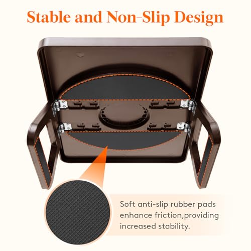 Lifewit Plastic Rotating Couch Armrest Table, Adjustable Sofa Arm Clip Holder Tray for Snack/Fast Food/Fruit/Drink, Large Foldable Stable Sofa Table with Reinforced Clamp, Brown - color: Brown