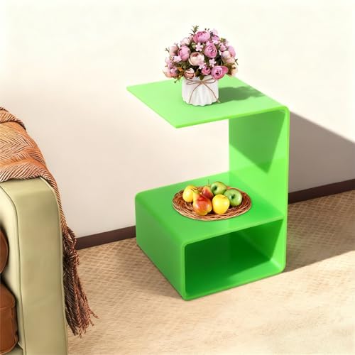 Acrylic End Table, 21.6" H C-Shaped End Table, Side Table for Living Room, Bedside Table for Bedroom, Acrylic Clear C Side Table (Green) - color: Green