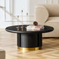 35.43'' Round Coffee Table with Sintered Stone Tabletop for Living Room, Modern Circle Wood Pedestal Coffee Table with Brushed Stainless Steel, Easy Assembly, Black - color: Ø35.43'' -Walnut