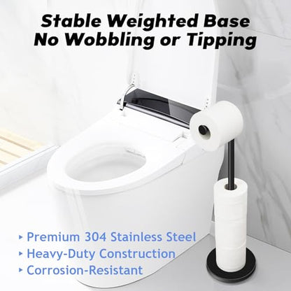 TACGEA Toilet Paper Holder Stand, Bathroom Toilet Paper Roll Holder Stainless Steel Free Standing, Storage for 4 Rolls of Paper, Matte Black - color: Matte Black
