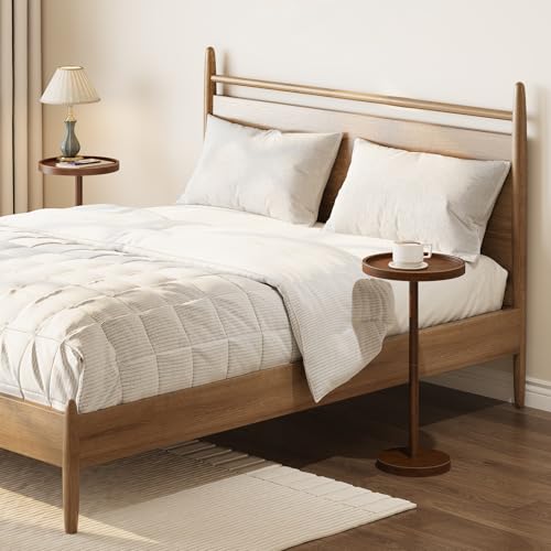 HOOBRO Small Round Side Table, Bamboo Drink Table, Coffee Martini Table with Pedestal Accent for Small Spaces in Living Room, Bedroom, Sofa Couch, Mocha MA235BZ01 - color: Mocha