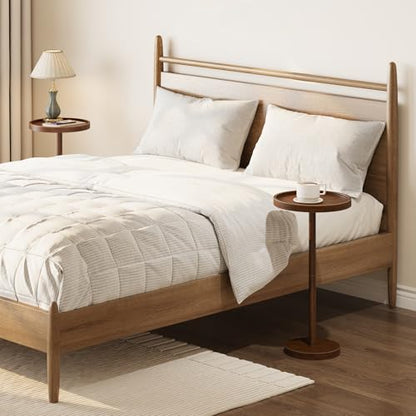 HOOBRO Small Round Side Table, Bamboo Drink Table, Coffee Martini Table with Pedestal Accent for Small Spaces in Living Room, Bedroom, Sofa Couch, Mocha MA235BZ01 - color: Mocha