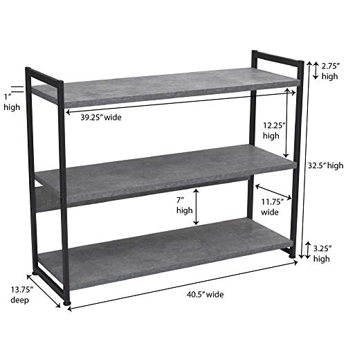 Household Essentials Slate Concrete & Iron Three-Tier Bookshelf - color: Slate