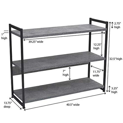 Household Essentials Slate Concrete & Iron Three-Tier Bookshelf - color: Slate