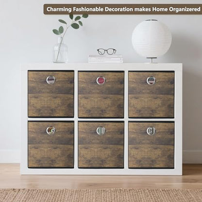4 Pack Durable Storage Cube Bins with Wood Grain,Thickened Fabric Box,Storage Baskets for Open Shelf,Bookcase,Closet,Storeroom,Bedroom,Living Room,Nursery,Office,Dorm, 10.2x10.2x11in (Small) - size: 4Packe-10.2in x 10.2in x 11in