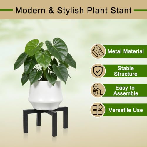 Metal Mid Century Plant Stand Indoor Outdoor, Heavy Duty Single Pot Holder Black Fits 5-10in Pots - size: Fit 2.5-10 Inch Pots