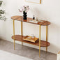 LumFurn Oval Glass Console Table for Living Room, Foyer & Entrance, 2-Tiers Mid-Century Modern Sofa Table with Amber Glass Top, Walnut Finish Wood Top and Gold Finish Metal Frame - color: Amber & Walnut, size: L41" Oval Sofa Table