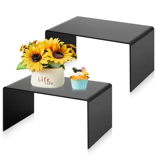 RattanView 2 Pcs 12 Inch Large Acrylic Risers Display Stands 5 mm Thick Acrylic Shelf Riser Showcase for Collectibles Jewelry Cupcakes Food Figures Perfume Cabinet (Black) - color: Black, size: 12 Inch, 5 mm