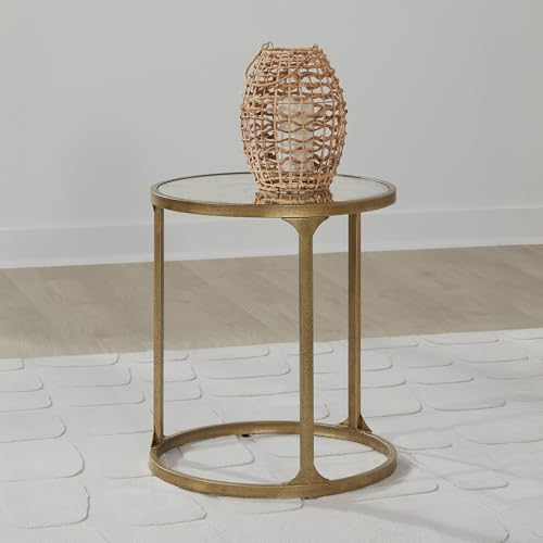 Signature Design by Ashley Korajane Transitional Metal End Table with Tempered Glass Top, Metallic - color: Antique Gold