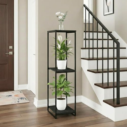 46" Tall 3-Tier Corner Plant Stand Indoor, Black | Functions as Flower Pots, Shelf, Decor Rack, Holder; Metal Frame with MDF Boards; for Living Room, Balcony; Modern Design
