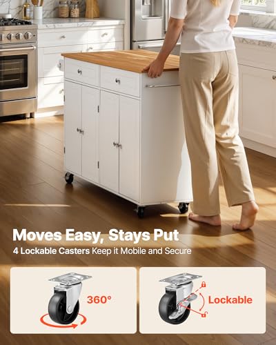 VEVOR Kitchen Island Cart with Storage, 42.36 in Wide Island Table for Kitchen, with 2 Drawers, Storage Cabinet, Table for Home Dining Room, White - size: 42.36"W