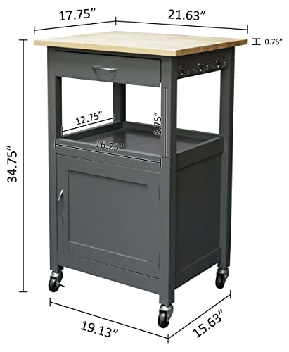 eHemco Kitchen Island Cart on Wheels with Drawer, Storage Cabinet, Shelf and Natural Solid Hardwood Top, Gray Base - color: Grey