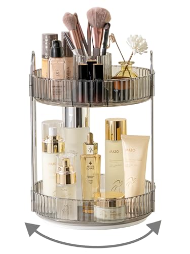 Asayuee 360 Rotating Makeup Organizer,2 Tier Large Capacity Make Up Organizers and Storage,Skincare Perfume Vanity Organizers,Bathroom Cosmetics Storage Organizer Countertop(Grey) - color: Grey, size: New-2 Tier