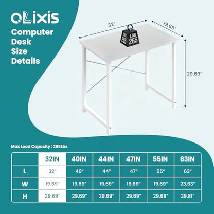 OLIXIS Home Office Computer Desk, Small Office 32-inch Writing and Study Desk, Bedroom Table with Metal Frame and Wooden Top, Compact Modern Study Table for Home Use, White - color: White, size: 32-In