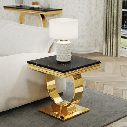Asday Gold End Table, Modern Black Living Room Side Table with Gold Metal U-Base, Square End Table for Sofa Couch, Living Room, Bedroom, Office - color: Black, size: Set of 1