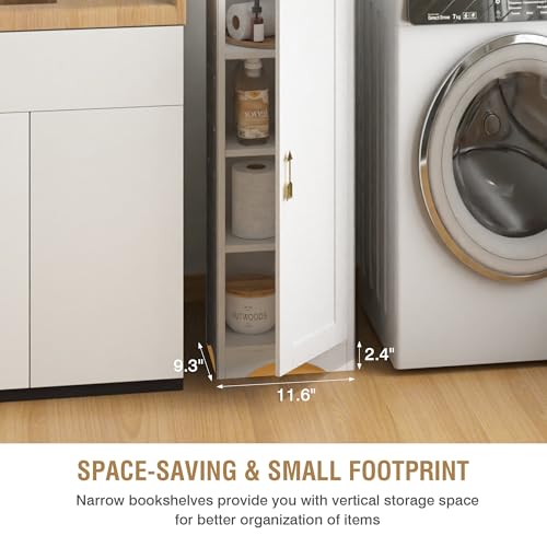 VECELO 71” Freestanding Storage Cabinet with 6 Removable Shelves, Bottom Closed Compartment, Elevated Dust-Resistant Base, Adjustable Organizer for Home-Peal White - color: Peal White