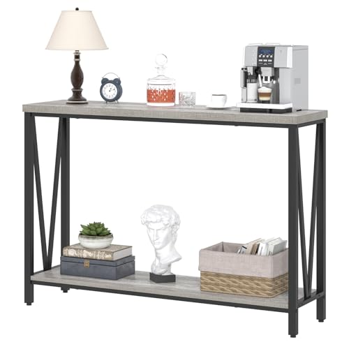 FOLUBAN Industrial Sofa Console Table, Rustic Wood and Metal Entryway Hallway Table for Living Room Entrance, 43.3 Inch Light Grey - color: Light Grey