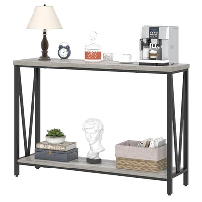FOLUBAN Industrial Sofa Console Table, Rustic Wood and Metal Entryway Hallway Table for Living Room Entrance, 43.3 Inch Light Grey - color: Light Grey