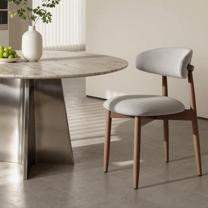 COLAMY Mid-Century Modern Wooden Dining Chair Set of 4, Indoor Upholstered Kitchen Chairs with 2.6" Cozy Padded Seat, Walnut Finish Side Dining Chair, [Gray] - color: Grey, size: 4 Chairs