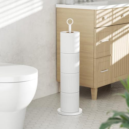 Toilet Paper Holder Stand(with Reserve Function), Free-Standing Spare Rolls Storage Holder, Stainless Steel, White - color: White