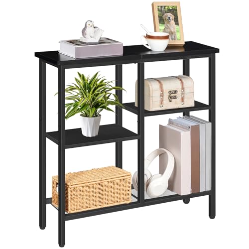 HOOBRO Narrow Console Table, Sofa Table, 4-Tier Industrial Entryway Table with Metal Mesh Shelf, Hallway Table with Adjustable Feet, for Entryway, Living Room, Hallway, Black BB79XG01 - color: Black