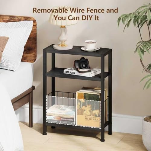 Heybly Small Narrow Side Table for Small Space, Thin Bedside TableHET007BK1 | Thin Bedside Table with Storage Basket, Slim Nightstand, Couch Table for Living Room, Bedroom, Study, Balcony, Black - color: Black-diy Basket