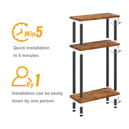 Apicizon Small Narrow Side Table, 3-Tier Skinny End Table for Small Spaces, Slim Nightstand with Storage Shelf, Bedside Table for Living Room, Bedroom, Rustic Brown and Black - color: Rustic Brown and Black, style: Narrow Side Table