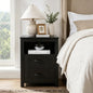 Farmhouse Night Stand, Rustic Black Nightstand for Bedroom, End Tables with Charging Station, Bedside Table with Drawers, Wood Bedside Cabinet Dresser - color: Black, size: 1pcs with Charging