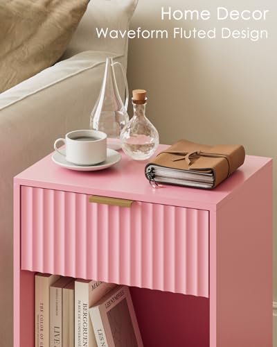 Masupu Fluted Nightstand, Modern Night Stand Wood Bedside Table with Storage Drawer Side End Table for Bedroom, Office, Pink - color: Flutted-pink