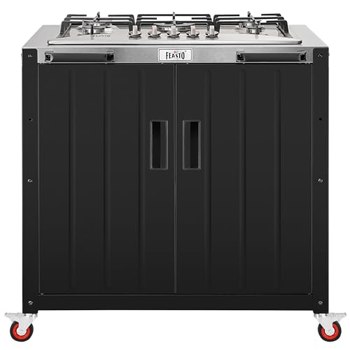 Feasto Outdoor Kitchen Island with Propane Gas Stove and Storage Cabinet, 35-Inch Outdoor Cooking Station with 304 Stainless Steel Top & Lockable Wheels for Backyard Patio, Black & Silver - size: Outdoor Gas Stove
