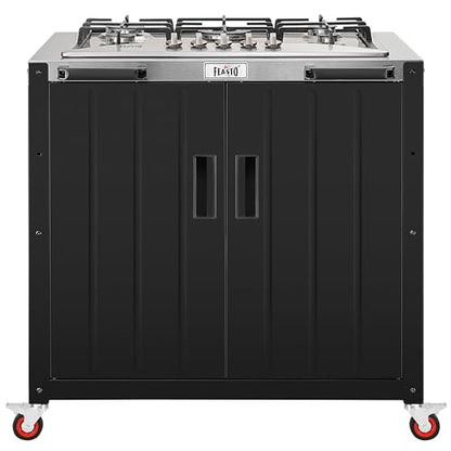 Feasto Outdoor Kitchen Island with Propane Gas Stove and Storage Cabinet, 35-Inch Outdoor Cooking Station with 304 Stainless Steel Top & Lockable Wheels for Backyard Patio, Black & Silver - size: Outdoor Gas Stove