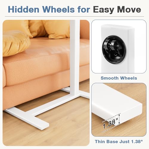 DUMOS Small Standing Desk Rolling Table Adjustable Height, Laptop Mobile Stand with Wheels, Portable Computer Workstation with Tiltable Desktop for Teacher Classroom Home Office, White - color: White
