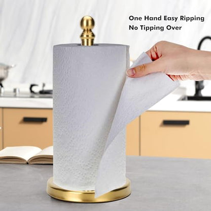 Gold Paper Towel Holder Countertop, Standing Paper Towel Roll Holder for Kitchen Bathroom, with Weighted Base for One-Handed Operation (Gold) - color: Gold