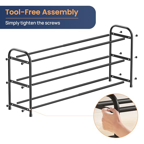 ENJOYBASICS 3 Tier Expandable Shoe Rack for Closet, Free Standing Metal Shoe Shelf Storage Organizer Holder 12 Pairs, Adjustable Width Shoe Rack for Entryway Small Space, Black - size: 3 Tier (6-12 Pairs)
