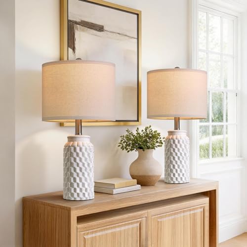 USumkky 20.5" Ceramic Table Lamps Set of 2 - Modern Farmhouse & Boho Style, Bedside Nightstand Lamps for Bedroom, Living Room End Table Lamps, Small Desk Lamp(Matte White) - color: 20.5" Matte white-2 Pack