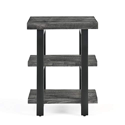 Alaterre Furniture Pomona Solid Wood 3-Tier End Table, Slate Grey, 20” | Small Side Table or Nightstand with Storage Shelf and Metal Legs, Rustic Farmhouse Furniture for Living Room & Bedroom - color: Slate Grey