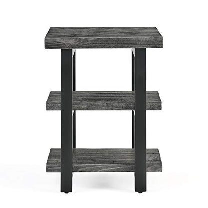 Alaterre Furniture Pomona Solid Wood 3-Tier End Table, Slate Grey, 20” | Small Side Table or Nightstand with Storage Shelf and Metal Legs, Rustic Farmhouse Furniture for Living Room & Bedroom - color: Slate Grey