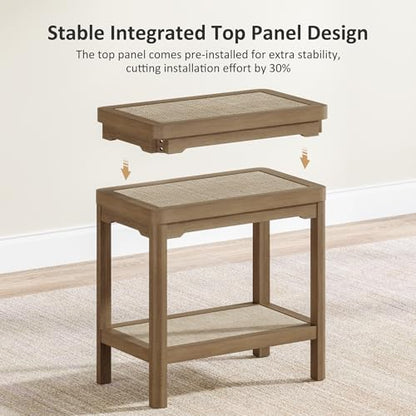 Eclatara Rattan Side Table End Table Set of 2 with Round Edge Design | 2 Tier Rattan Night Stand, Farmhouse Boho Bedside Tables with Ultra-Thick Legs for Bedroom Living Room(Caramel Oak,2 Pieces) - color: Caramel Oak, Round Edges